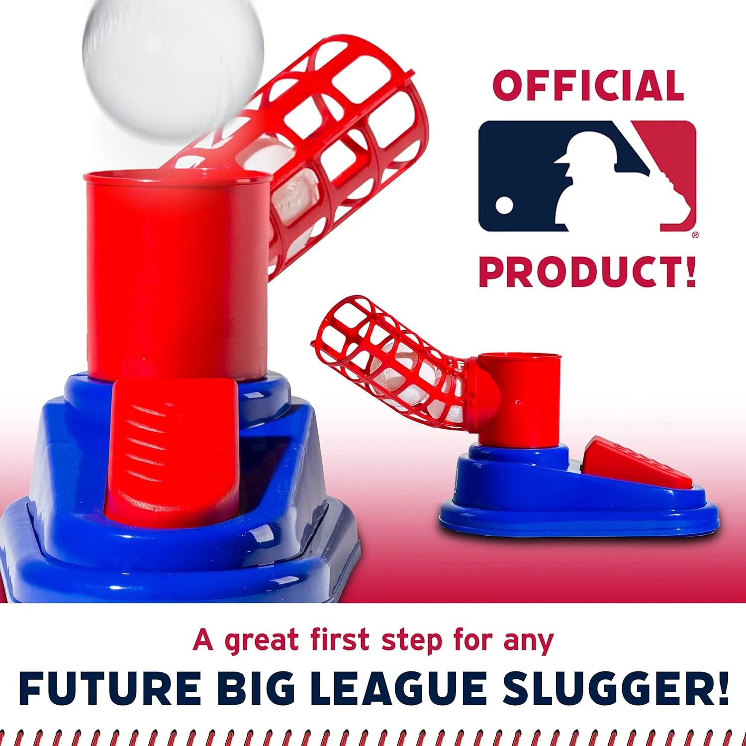Franklin Sports Kids Baseball Pitching Machine - Pop A Pitch Baseball Batting Machine with Youth Bat   3 Plastic Baseballs - Boys   Girls Baseball Toy,Red/Blue