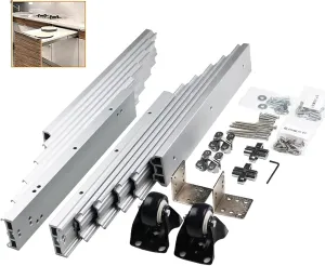 Full Extension Table Slide, Aluminum Telescopic Cabinet Table Guide Rail Hinge Home Hardware Accessories for Concealed Table Desk Kitchen Countertop,1270mm