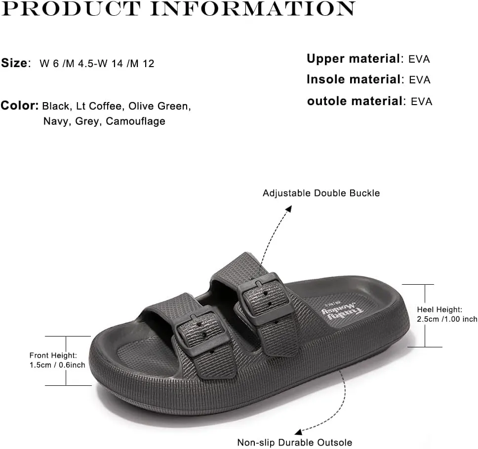 FUNKYMONKEY Unisex EVA Comfort Slides Thick-sole Adjustable Double Buckle Waterproof Pillow Sandals