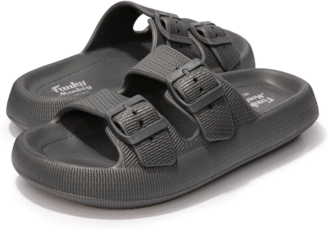 FUNKYMONKEY Unisex EVA Comfort Slides Thick-sole Adjustable Double Buckle Waterproof Pillow Sandals