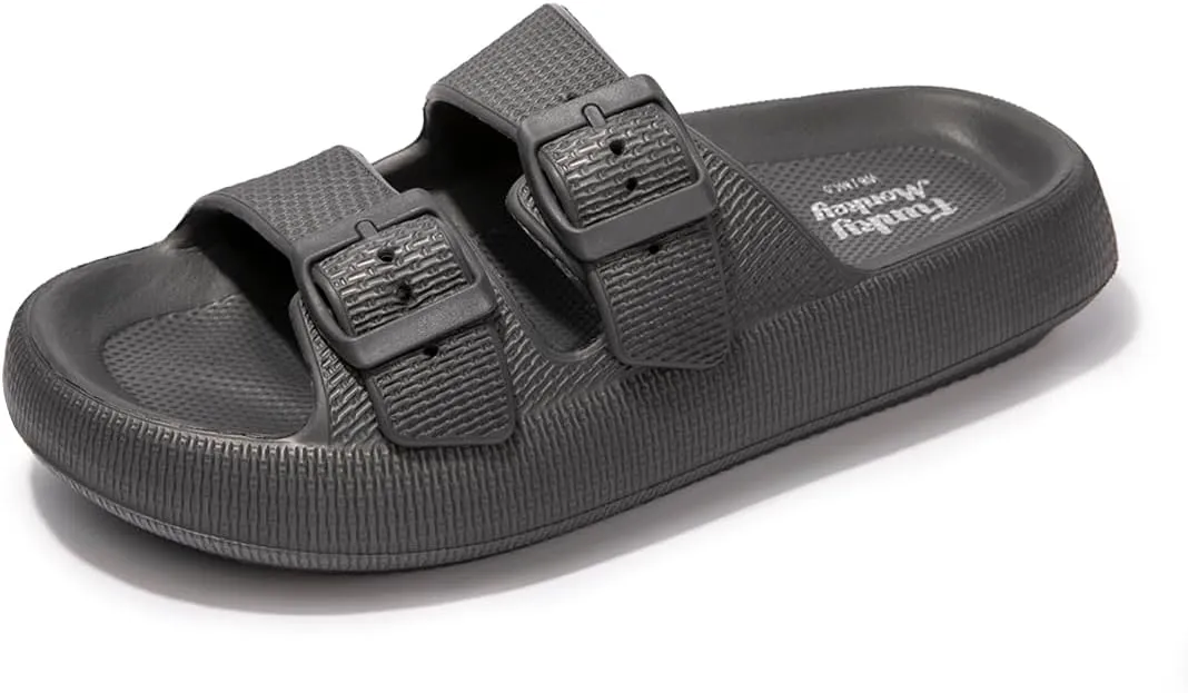 FUNKYMONKEY Unisex EVA Comfort Slides Thick-sole Adjustable Double Buckle Waterproof Pillow Sandals