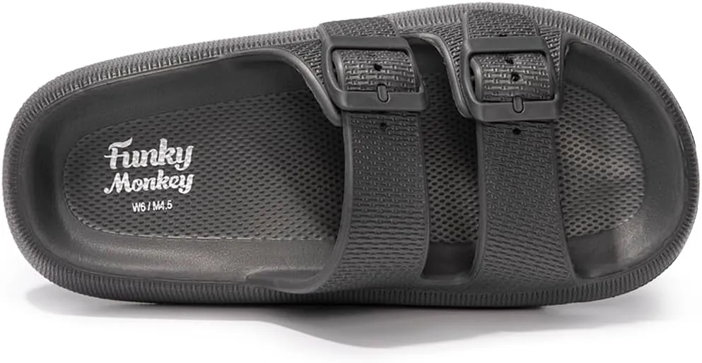 FUNKYMONKEY Unisex EVA Comfort Slides Thick-sole Adjustable Double Buckle Waterproof Pillow Sandals