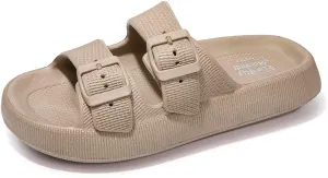 FUNKYMONKEY Unisex EVA Comfort Slides Thick-sole Adjustable Double Buckle Waterproof Pillow Sandals