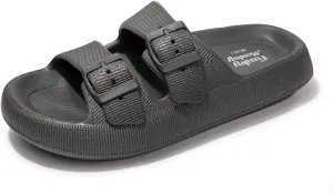 FUNKYMONKEY Unisex EVA Comfort Slides Thick-sole Adjustable Double Buckle Waterproof Pillow Sandals
