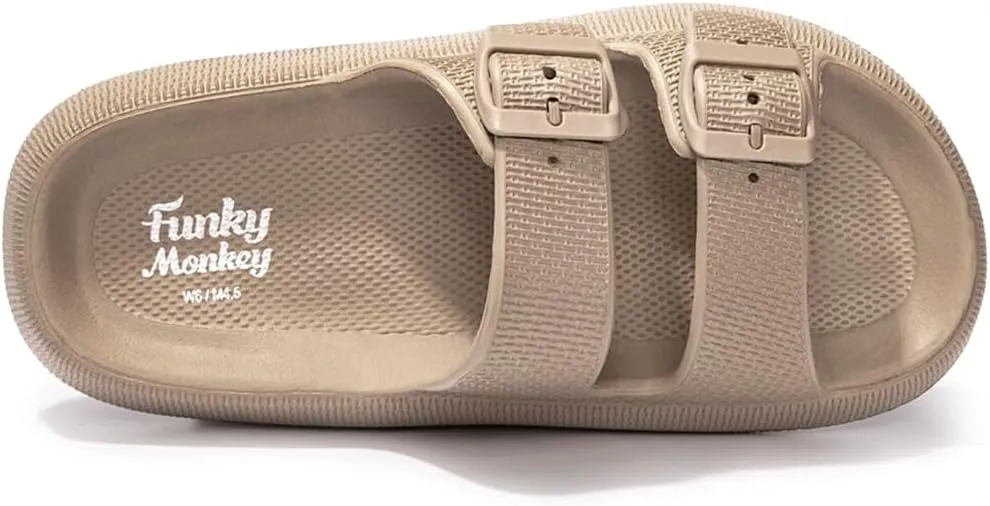 FUNKYMONKEY Unisex EVA Comfort Slides Thick-sole Adjustable Double Buckle Waterproof Pillow Sandals
