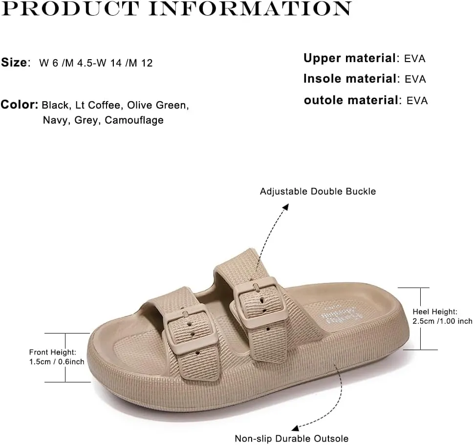 FUNKYMONKEY Unisex EVA Comfort Slides Thick-sole Adjustable Double Buckle Waterproof Pillow Sandals