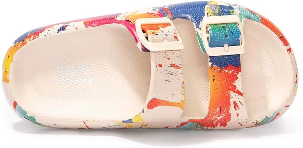 FUNKYMONKEY Unisex EVA Comfort Slides Thick-sole Adjustable Double Buckle Waterproof Pillow Sandals