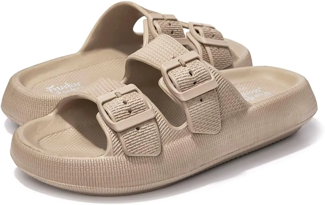 FUNKYMONKEY Unisex EVA Comfort Slides Thick-sole Adjustable Double Buckle Waterproof Pillow Sandals