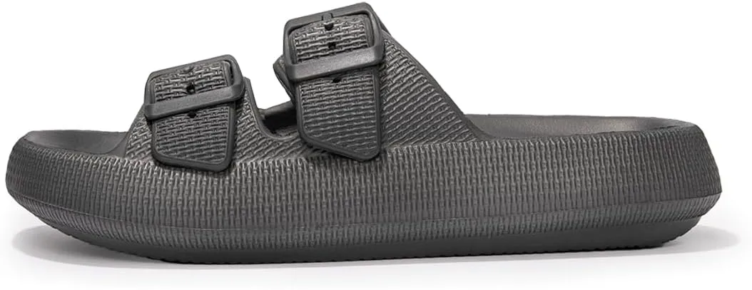 FUNKYMONKEY Unisex EVA Comfort Slides Thick-sole Adjustable Double Buckle Waterproof Pillow Sandals