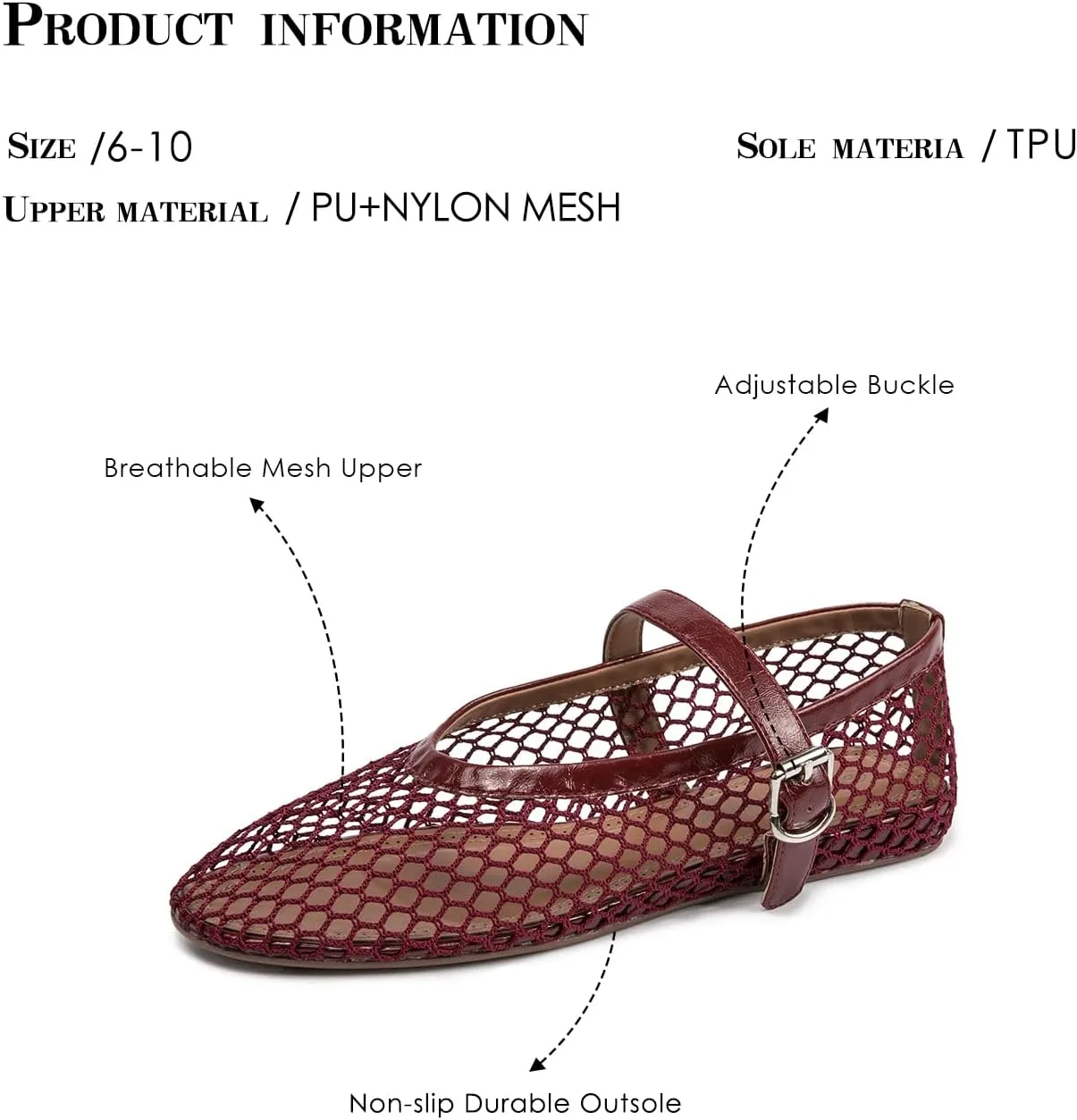 FUNKYMONKEY Women's Mesh Ballet Flats Casual Round Toe Mary Jane Flats Shoes