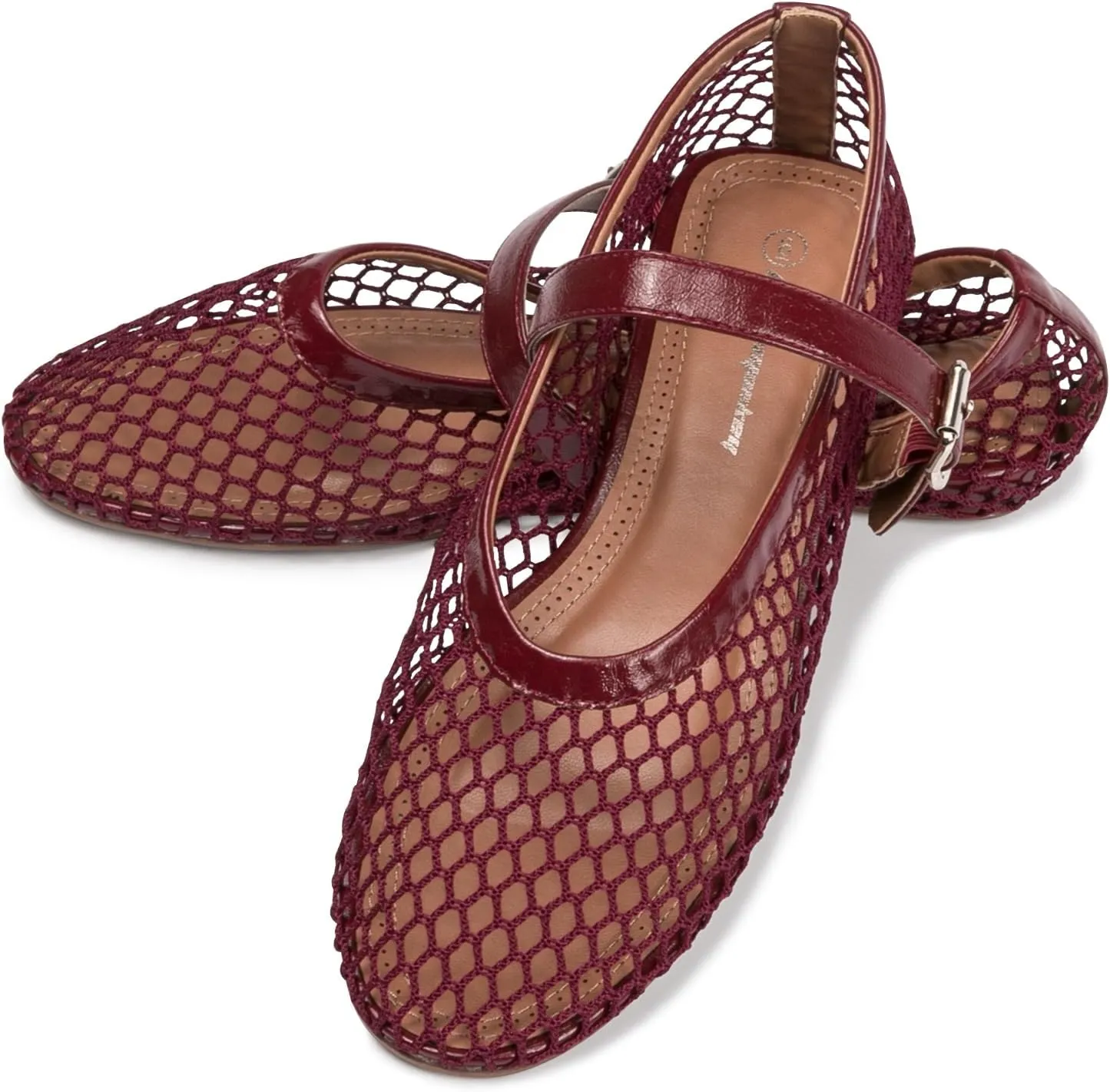 FUNKYMONKEY Women's Mesh Ballet Flats Casual Round Toe Mary Jane Flats Shoes