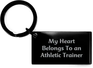 Funny Athletic Trainer Gifts for Her - 'My Heart Belongs To An Athletic Trainer' Engraved Stainless Steel Keychain - Valentine's Unique Gifts for Athletic Trainers