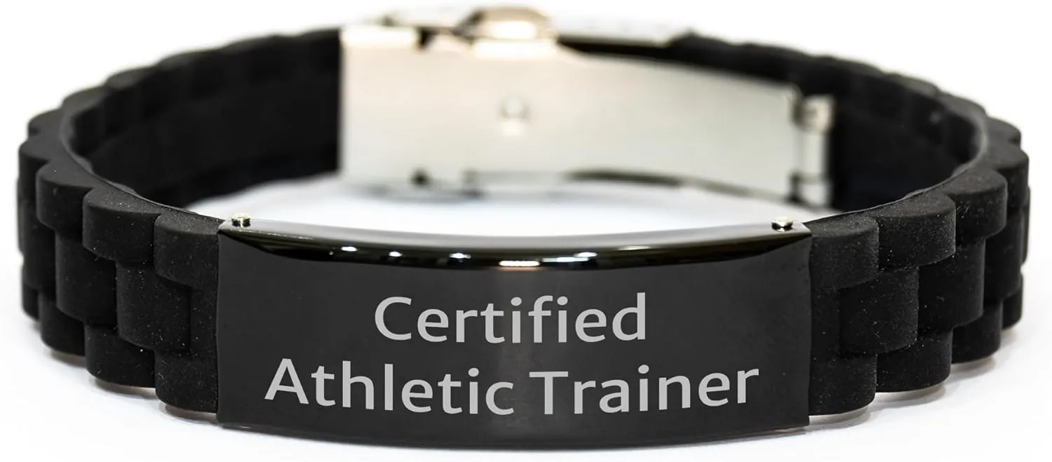 Funny Quote from Certified Athletic Trainer, Gifts from Friends for Mother's Day, Adjustable Glide lock Clasp Black Stainless Steel Silicone Bracelet for Athletic Trainer