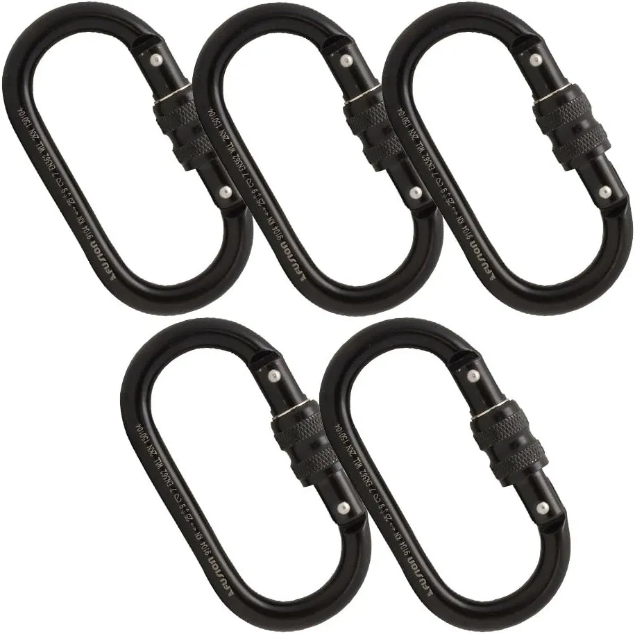 Fusion Climb Ovatti Steel Screw-Lock Gate Oval-Shaped Carabineer (5 Pack), Black