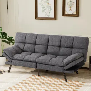 Futon Sofa Bed Convertible Couch,Memory Foam Futon Sofa Couch,Sleeper Futons Sofa Couches,Small Splitback Modern Loveseat Sofa Bed for Living Room,Office,Apartment,Linen Fabric,Dark Gray.