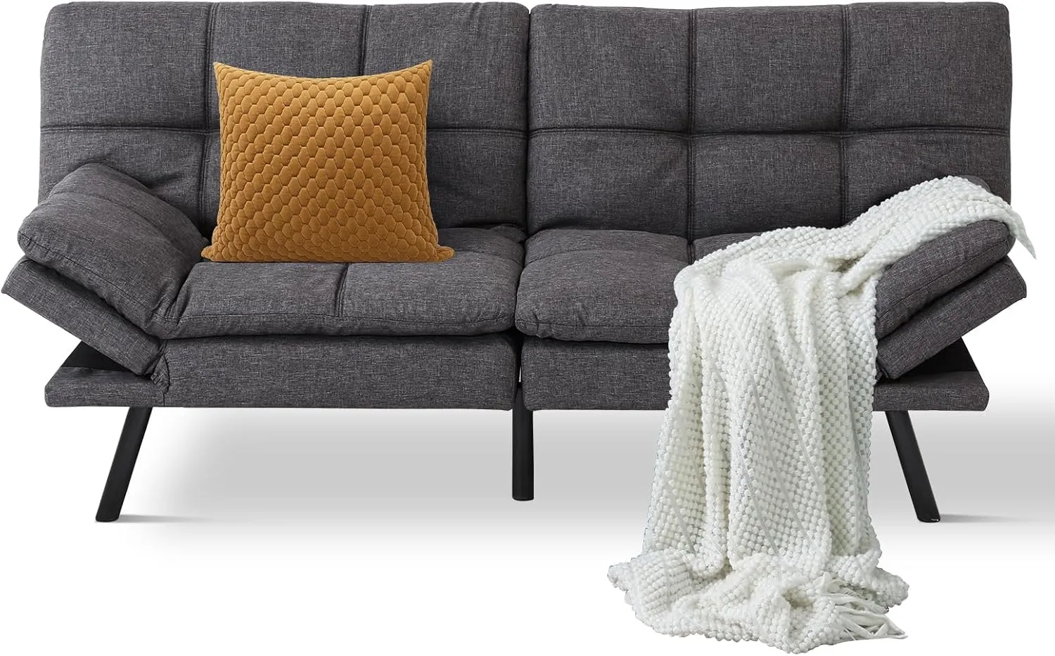 Futon Sofa Bed Convertible Couch,Memory Foam Futon Sofa Couch,Sleeper Futons Sofa Couches,Small Splitback Modern Loveseat Sofa Bed for Living Room,Office,Apartment,Linen Fabric,Dark Gray.