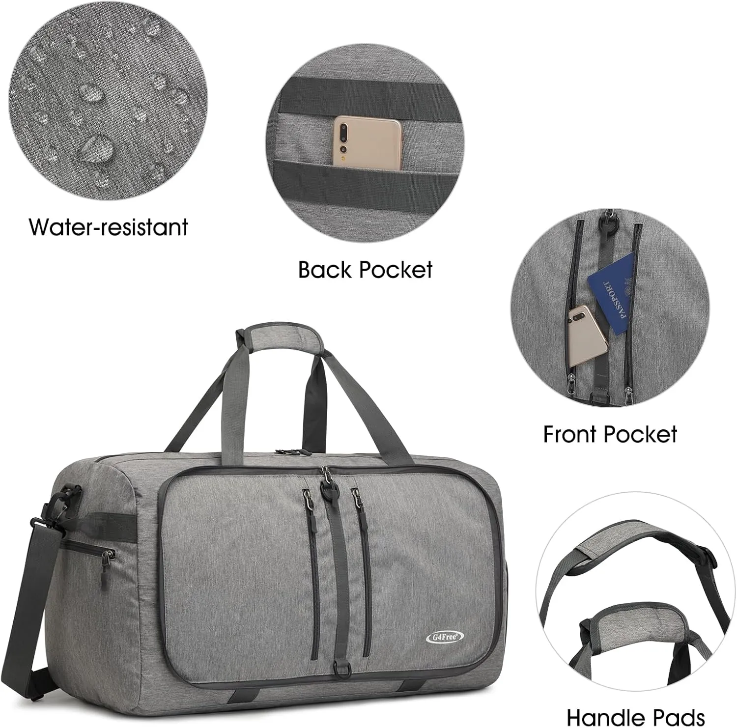 G4Free 40L/65L Foldable Duffel Bag, Water-Repellent Travel Backpack, Lightweight Carry Bag for Overnight Weekender Sports Men Women