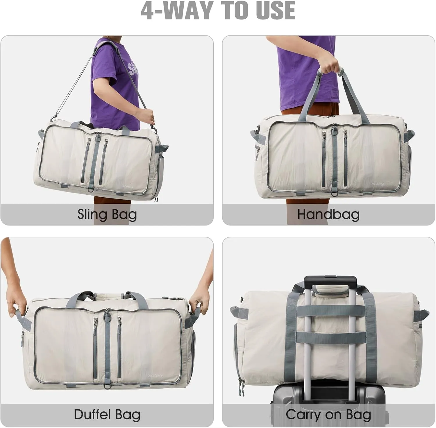 G4Free 65L Foldable Duffle Bag with Shoe Compartment for Travel Large Overnight Carry On Duffel Bag Packable for Women