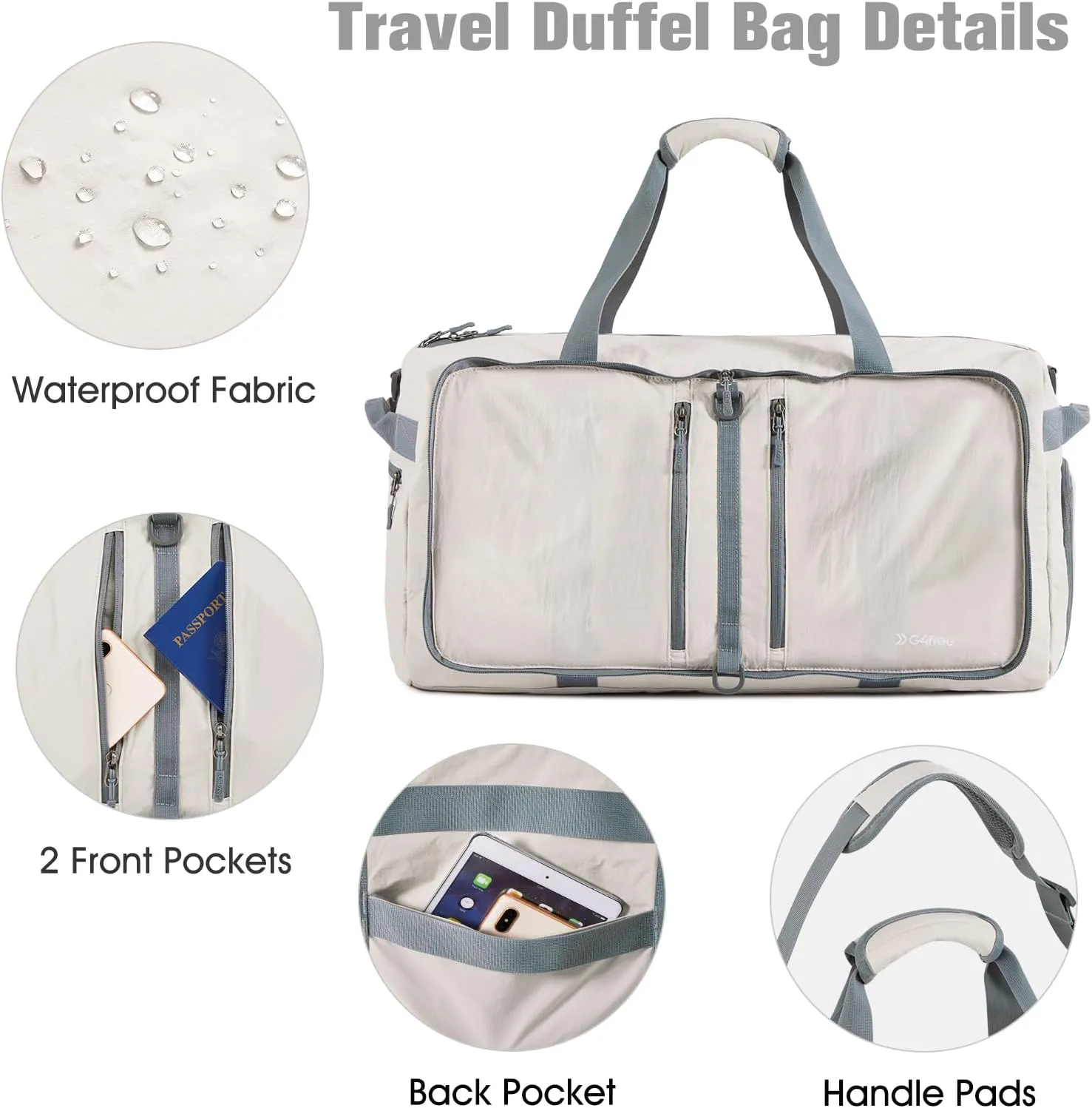 G4Free 65L Foldable Duffle Bag with Shoe Compartment for Travel Large Overnight Carry On Duffel Bag Packable for Women