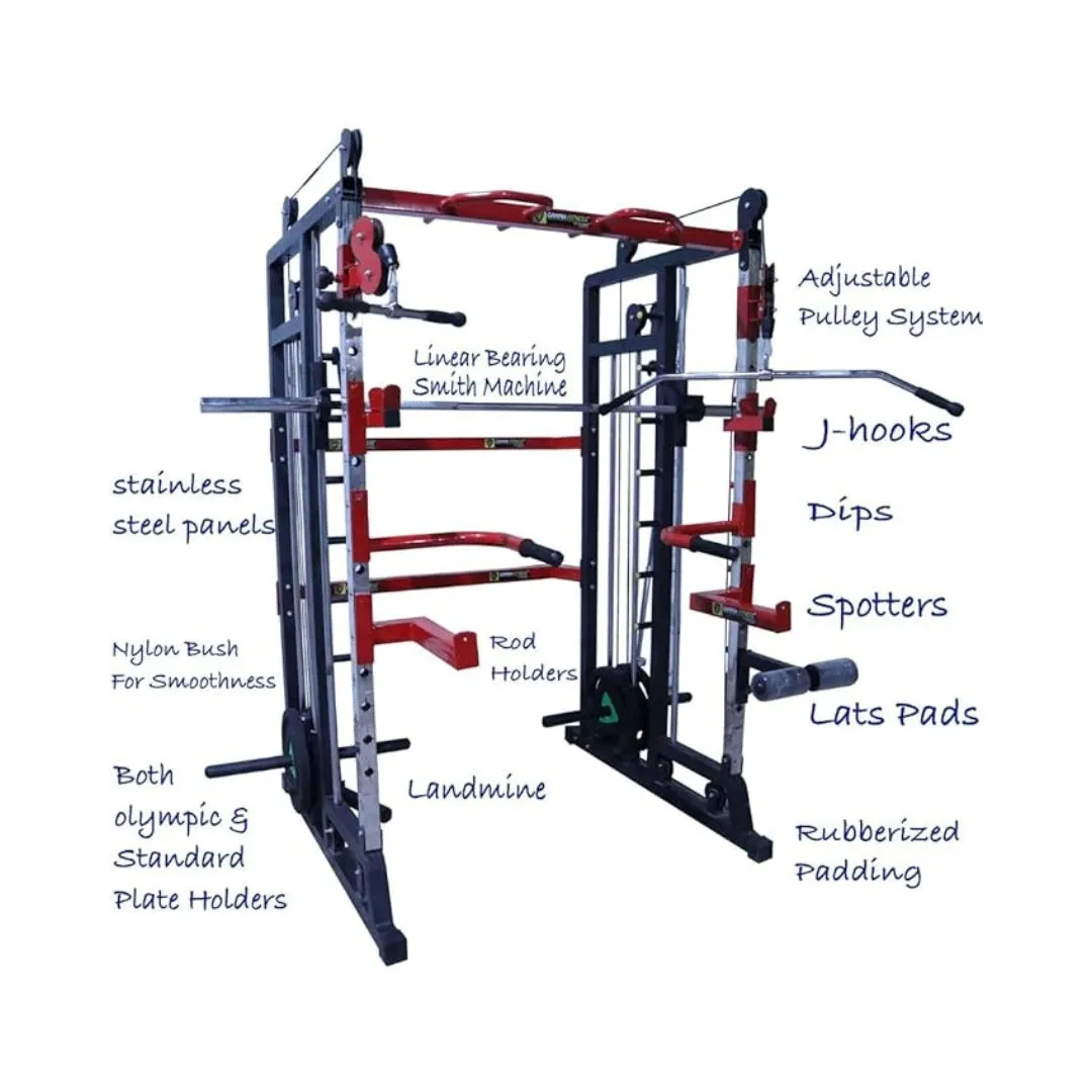 GAMMA FITNESS Functional Trainer Power Squat Rack FTS-786 with Adjustable Bench AB-201| for Home Gym Workout| 4 x 2 Inches 12 Gauge Frame |