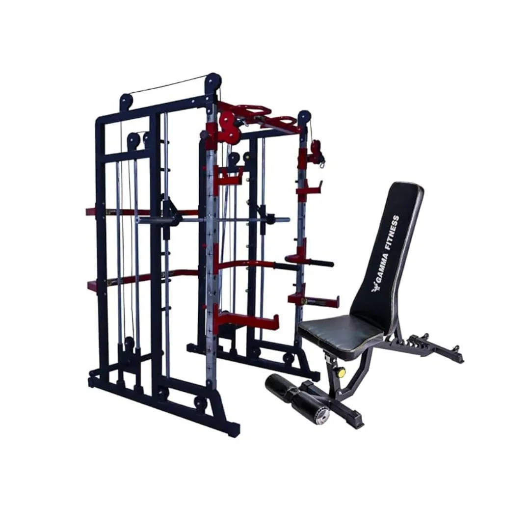 GAMMA FITNESS Functional Trainer Power Squat Rack FTS-786 with Adjustable Bench AB-201| for Home Gym Workout| 4 x 2 Inches 12 Gauge Frame |