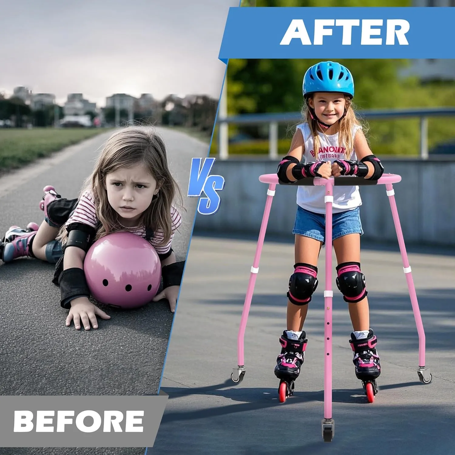 GanFindX Skater Aid for Kids Roller Skating, Roller Skate Trainer for Kids Toddler Adjustable Height Outdoor Training Walker