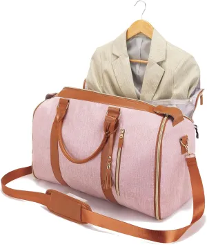 Garment Bag for Travel, Large Polyester Cloth Duffle Bag for Women, Waterproof Garment Bags for Travel with Built-In Shoe Pocket, 3 in 1 Hanging Suitcase Suit Travel Bags, Gifts for Women, Pink