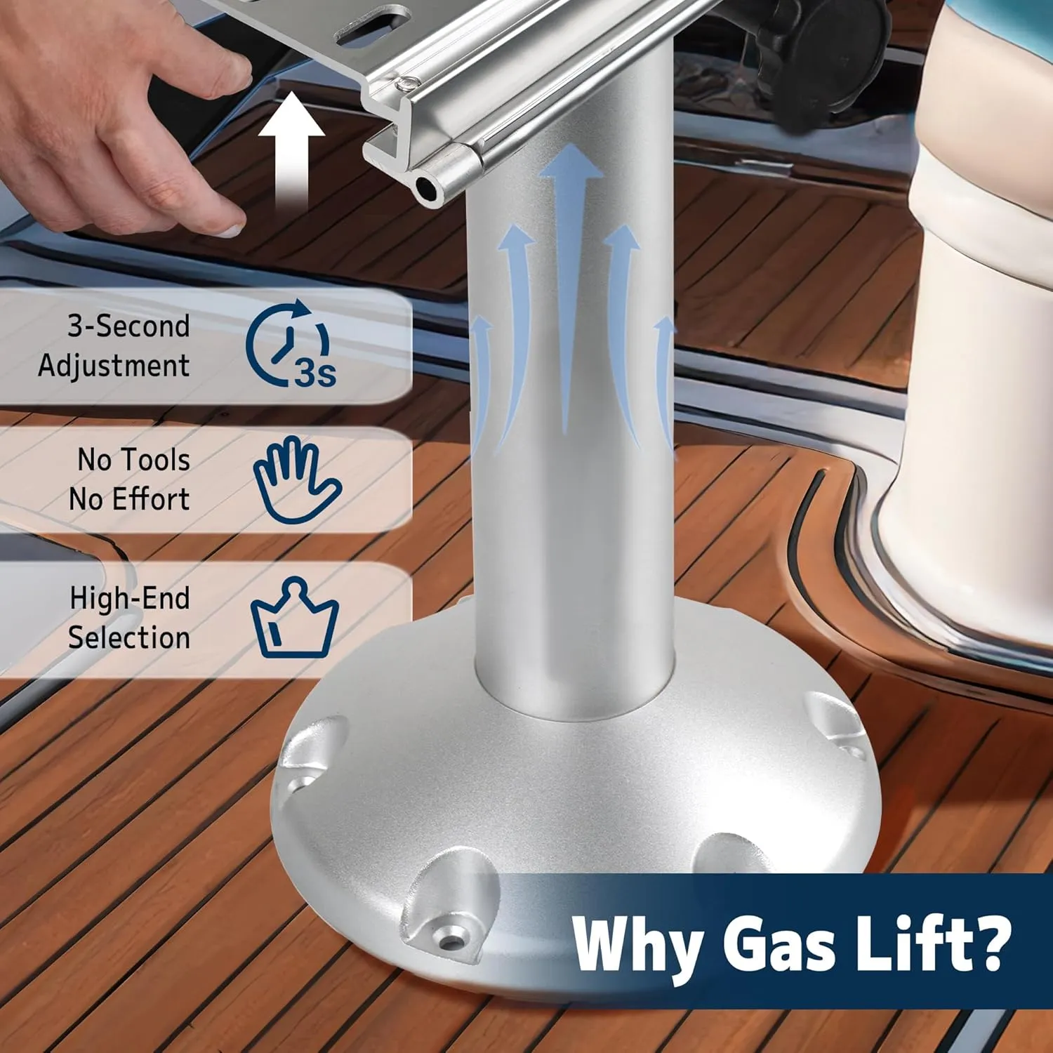 Gas Lift Boat Seat Pedestal with Slide Mount, Aluminum Adjustable Height from 14" to 20" Air-Powered Power-Rise Pneumatic Lifting Seat Pedestal