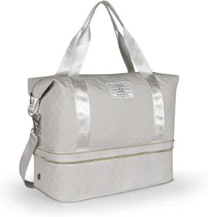 Geestock Travel Duffle Bag for Women Men, Expandable Weekender Overnight Bags with Shoes Compartment, Lightweight Carry on Personal Item Duffle Gym Bag for Travel, Airplanes, Sports (Off-White)