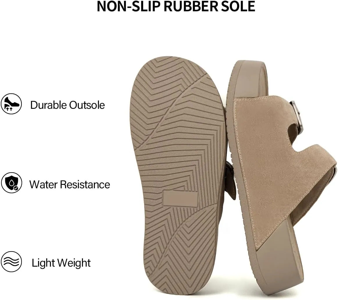 Genuine Leather Platform Sandals Women Slip-on Beach Sandals Slide Buckle Comfortable with Soft Lining and Open Toe Low Wedges