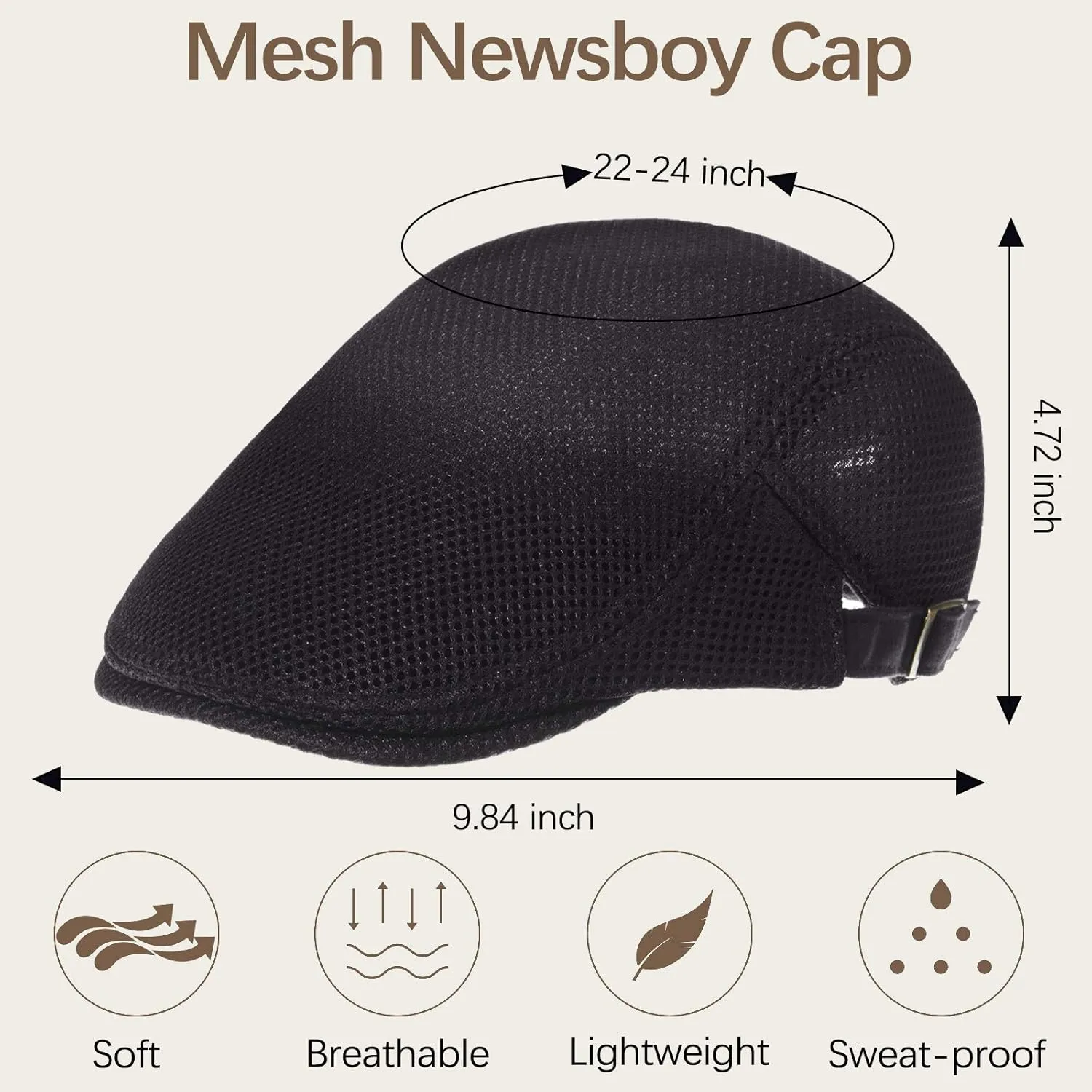 Geyoga 3 Pieces Mesh Newsboy Cap Mesh Breathable Summer Cap Adjustable Newsboy Beret Cap Cabbie Flat Cap
