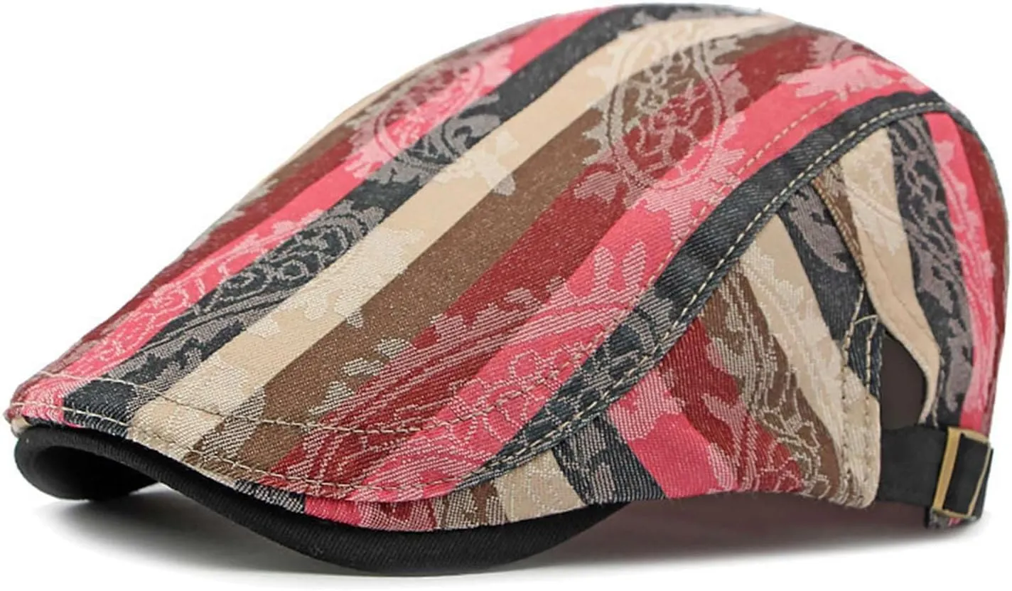 GIBZ Striped Flat Hat Newsboy Cap Retro Driving Hats Adjustable Ivy Caps for Men Women