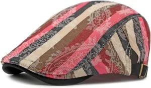 GIBZ Striped Flat Hat Newsboy Cap Retro Driving Hats Adjustable Ivy Caps for Men Women