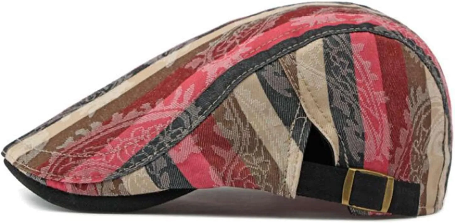 GIBZ Striped Flat Hat Newsboy Cap Retro Driving Hats Adjustable Ivy Caps for Men Women