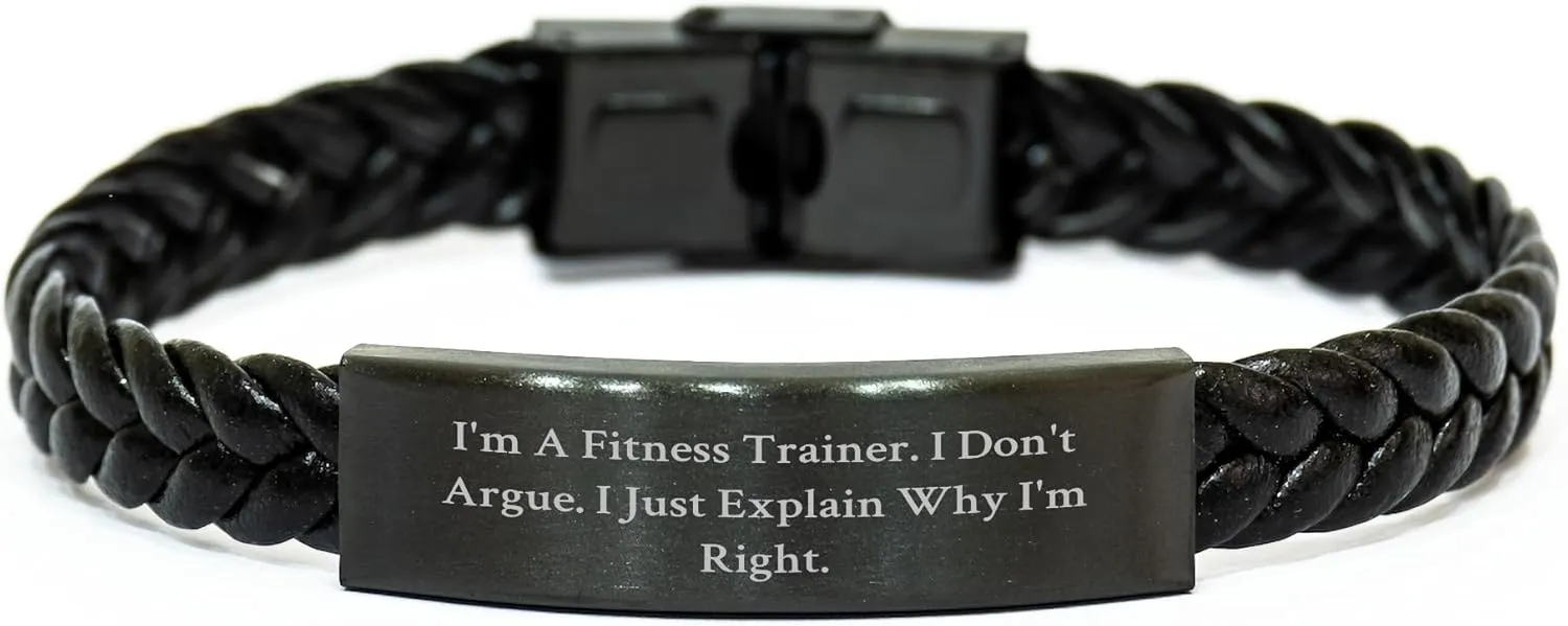 Gifts for Fitness Trainers | Sarcastic Fitness Trainer Interlaced Leather Bracelet | Mother's Day Unique Gifts from Husband to Wife