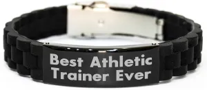 GIFTVILLE & SURPRISE Funny Best Athletic Trainer Ever Gifts from Men to Mothers on Mother's Day - Glide lock Clasp Black Stainless Steel Silicone Adjustable Athletic Trainer Jewelry for Women