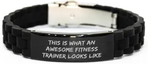 GIFTVILLE & SURPRISE Funny Fitness Trainer Gifts from Mom - 'This Is What An Awesome Fitness Trainer Looks Like' Glide lock Clasp Bracelet for Fitness Trainer Dad on Father's Day