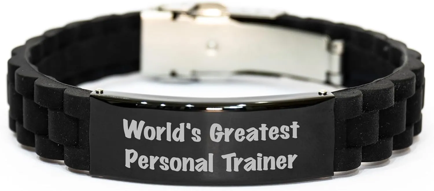 GIFTVILLE & SURPRISE Funny Quote Gifts from Men for World's Greatest Personal Trainer, Glide lock Clasp Bracelet for Mother's Day, Adjustable and Durable