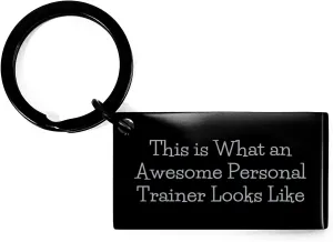 GIFTVILLE & SURPRISE Personal Trainer Keychain, Birthday Unique Gift, Awesome Quote, Stainless Steel, Engraved Message, 'This Is What An Awesome Personal Trainer Looks Like'