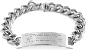 GIFTVILLE & SURPRISE Treasurer Bracelet, If at first you don't succeed, try doing what your athletic trainer told you to do the first time., Cuban Link Chain Necklace, Treasurer Gifts