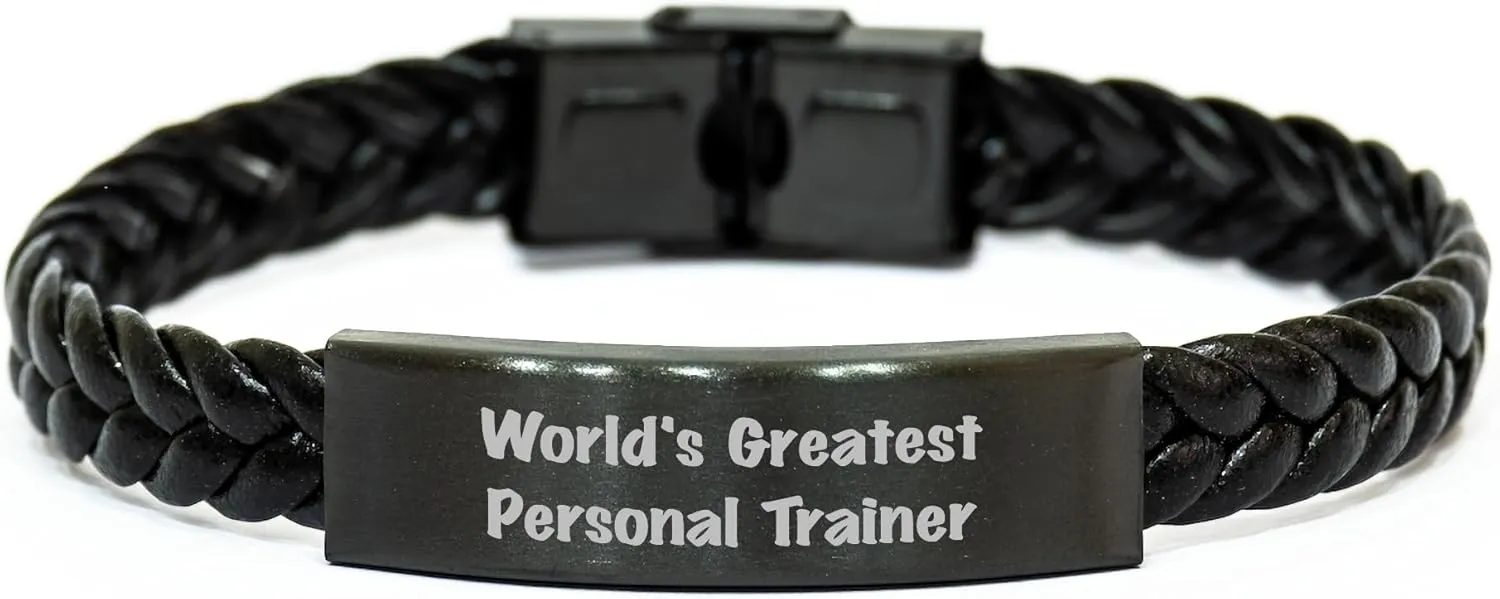 GIFTVILLE & SURPRISE World's Greatest Personal Trainer Gift Interlaced Leather Bracelet for Mom on Mother's Day