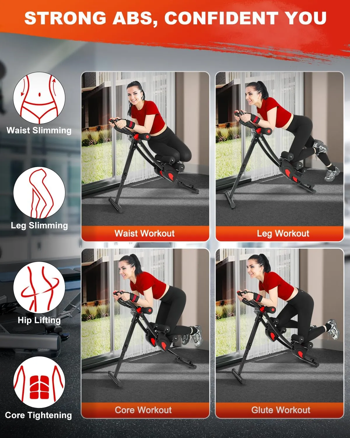 GIKPAL Ab Machine, Adjustable Trainer for Home Gym, Ab Crunch Exercise Equipment for Beginner