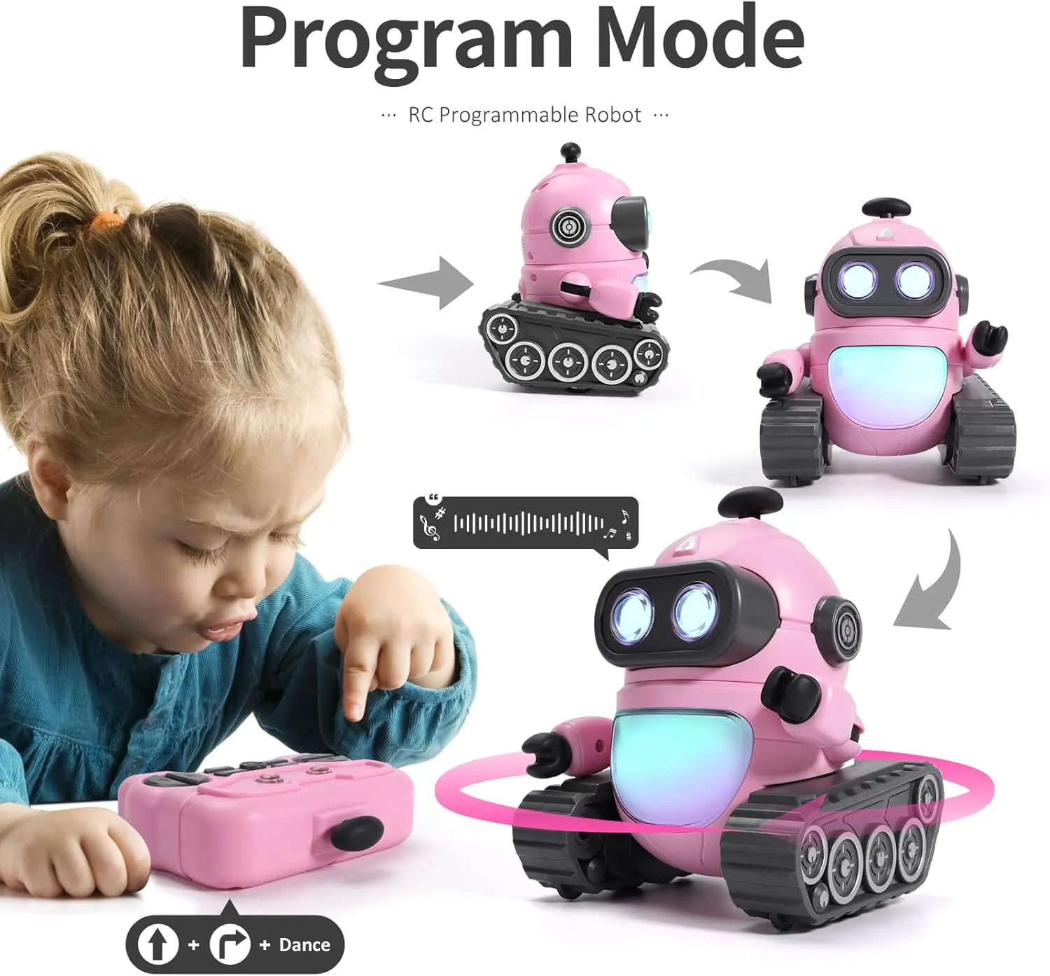 GILOBABY Robot Toys for Girls, Rechargeable Remote Control Robot Toy for Kids, Programmable RC Robots with LED Eyes, Flexible Head & Arms, Dance Moves, Music, Birthday Gifts for Girls Ages 3  Years