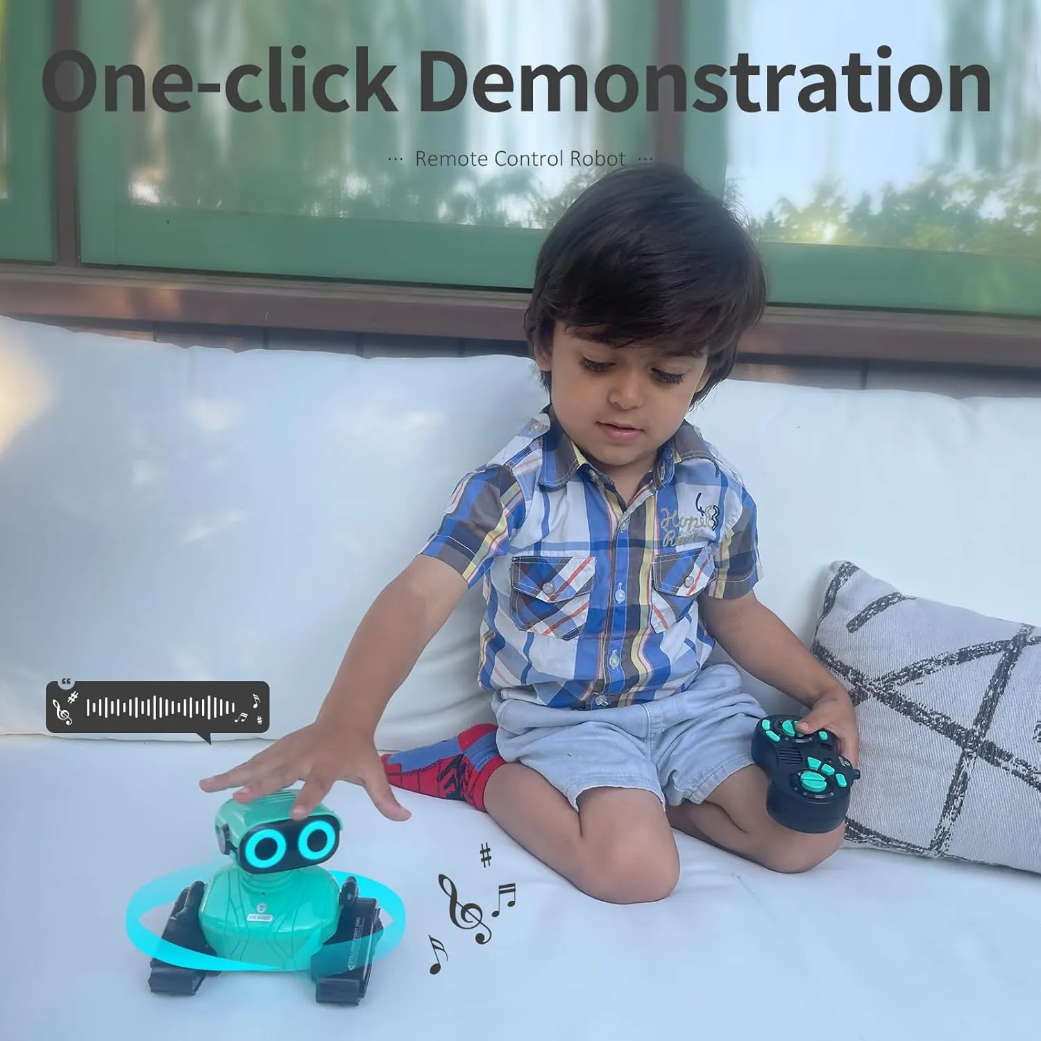GILOBABY Robot Toys, Remote Control Robot Toy, RC Robots for Kids with LED Eyes, Flexible Head & Arms, Dance Moves and Music, Birthday Gifts for Boys Ages 3  Years (Blue)