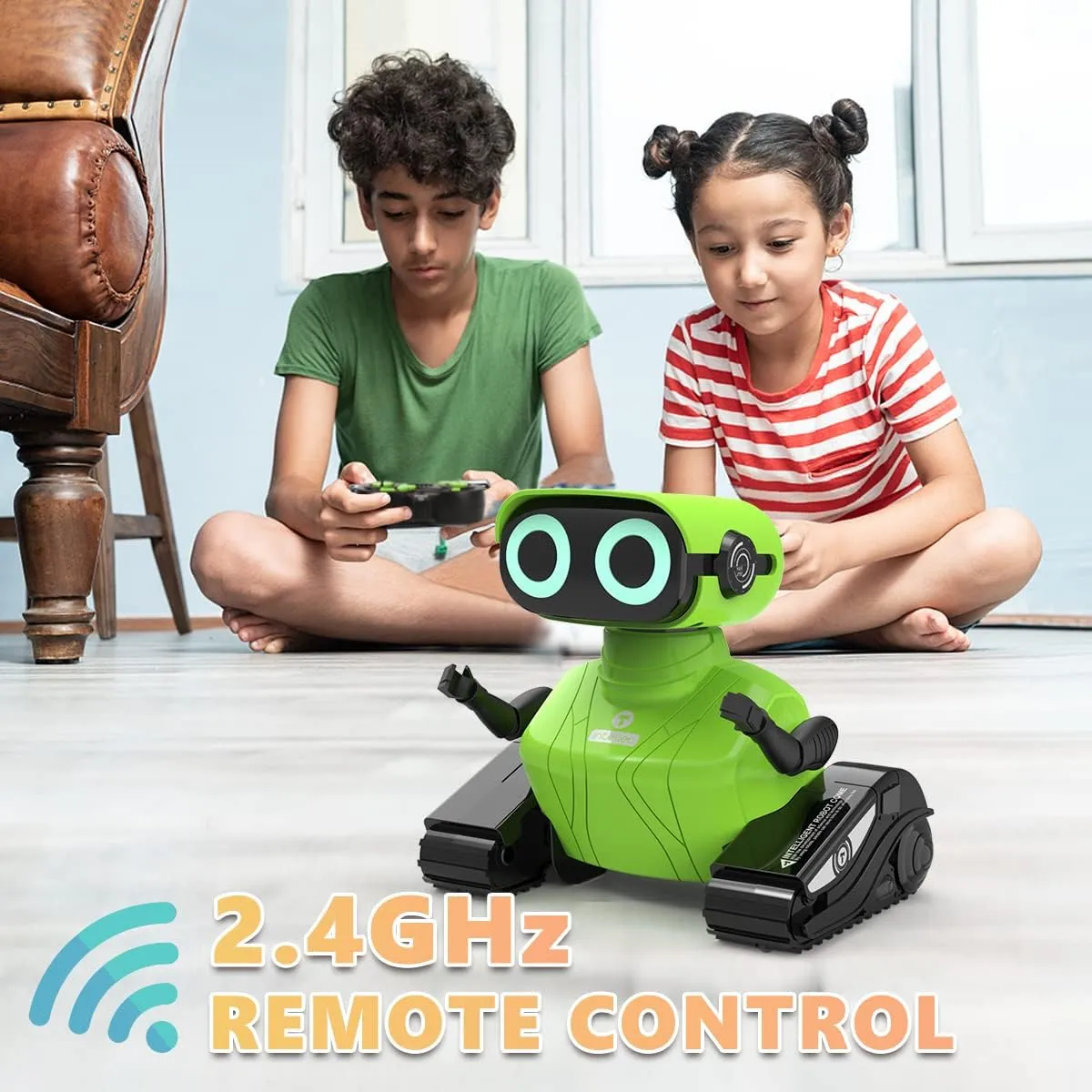 GILOBABY Robot Toys, Remote Control Robot Toy, RC Robots for Kids with LED Eyes, Flexible Head & Arms, Dance Moves and Music, Birthday Gifts for Boys Ages 3  Years (Green)
