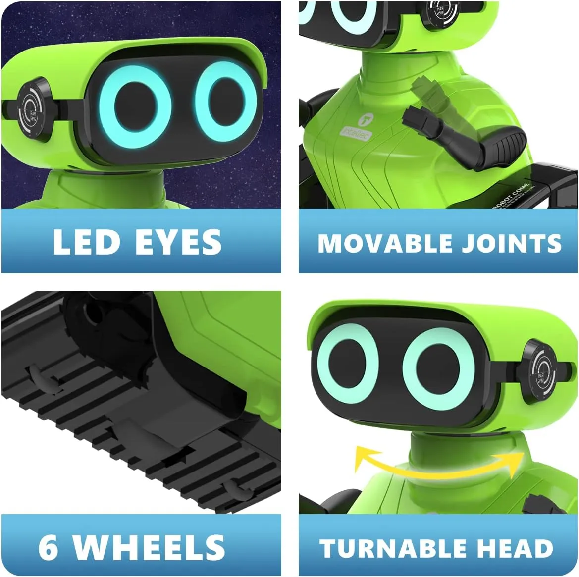 GILOBABY Robot Toys, Remote Control Robot Toy, RC Robots for Kids with LED Eyes, Flexible Head & Arms, Dance Moves and Music, Birthday Gifts for Boys Ages 3  Years (Green)