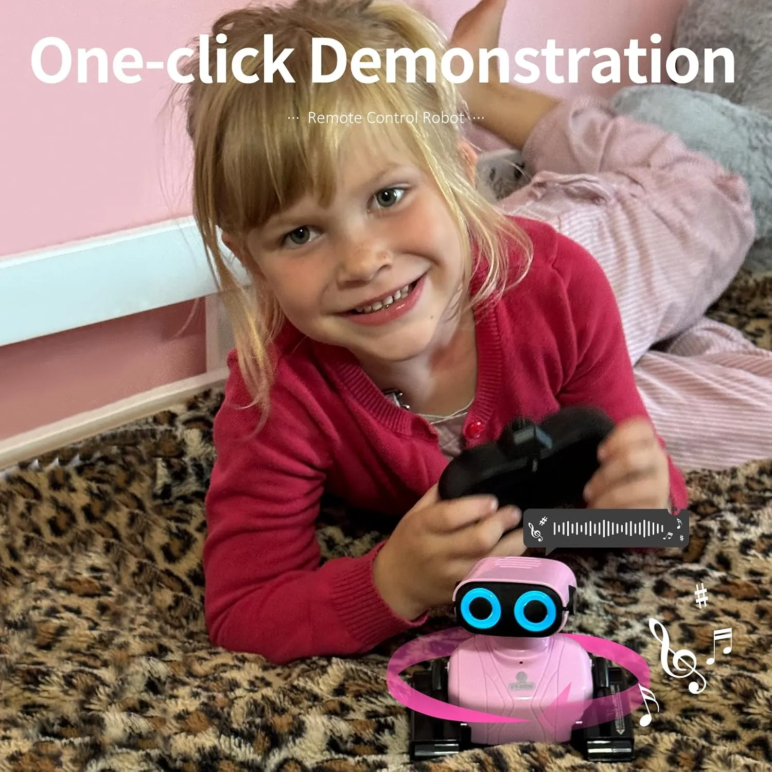 GILOBABY Robot Toys, Remote Control Robot Toy, RC Robots for Kids with LED Eyes, Flexible Head & Arms, Dance Moves and Music, Birthday Gifts for Girls Age 3  Years (Pink)