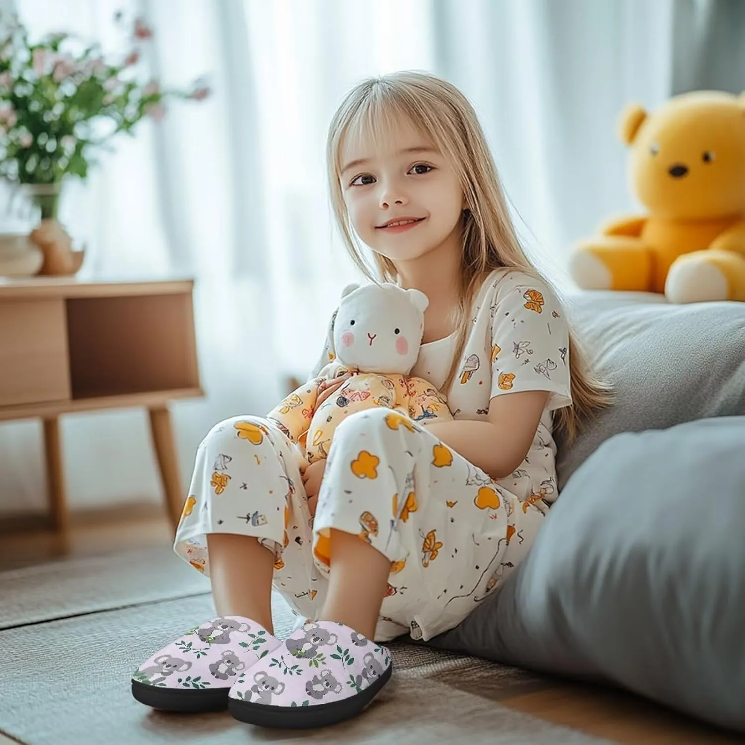 Girl's Cozy Plush House Slippers Soft Fluffy Home Shoes Comfortable Warm Slippers Cute Animals Print Slippers Non Slip Bedroom Slides for Indoor Outdoor US 9-15