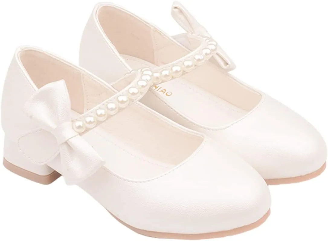 Girls Dress Shoes Mary Jane Flower Girl Low Heels Princess Shoes for Wedding Party 5519