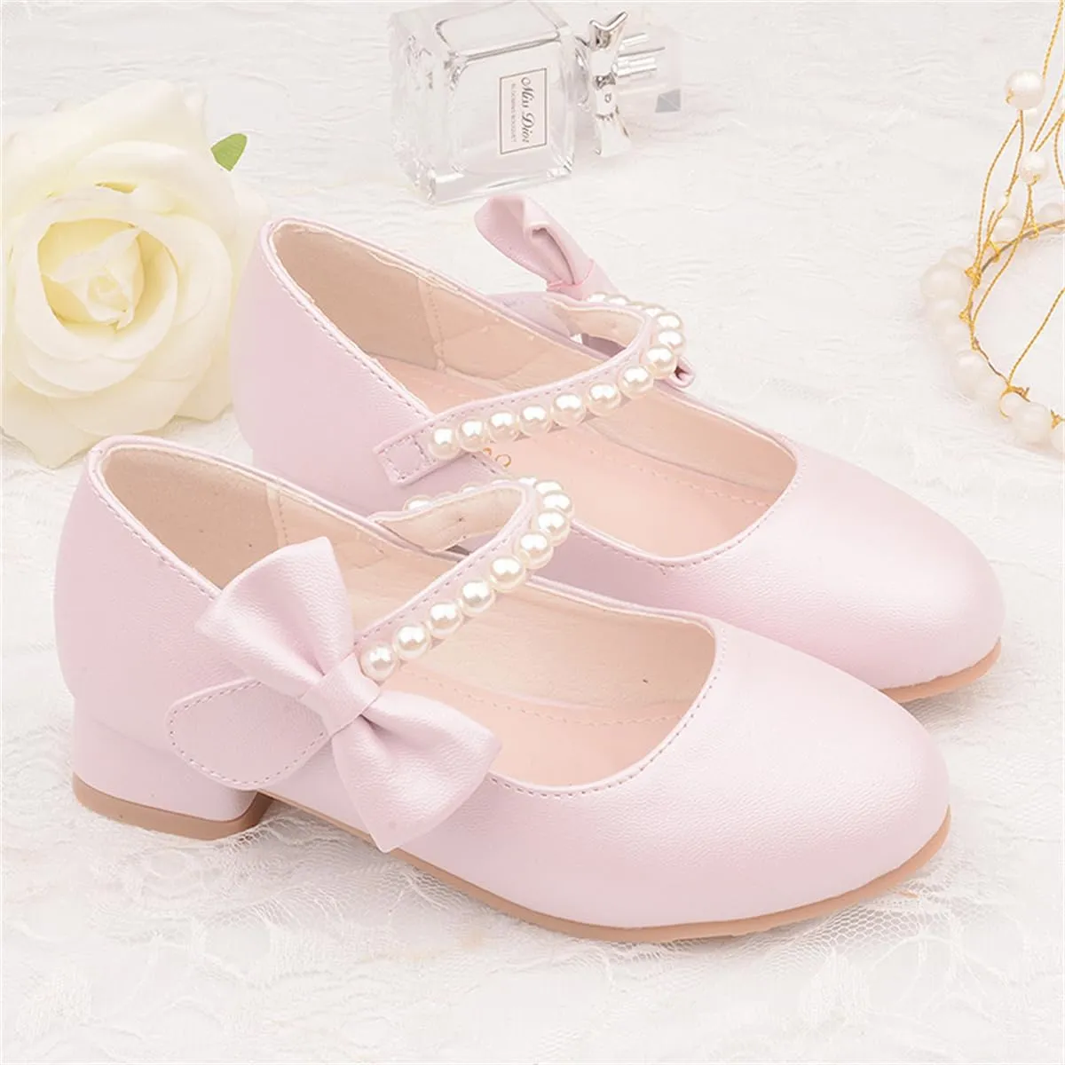 Girls Dress Shoes Mary Jane Flower Girl Low Heels Princess Shoes for Wedding Party 5519